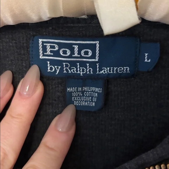 RALPH LAUREN MENS POLO DARK GRAY CHARCOAL QUARTER ZIP SWEATER SZ LARGE PULLOVER - Picture 6 of 7